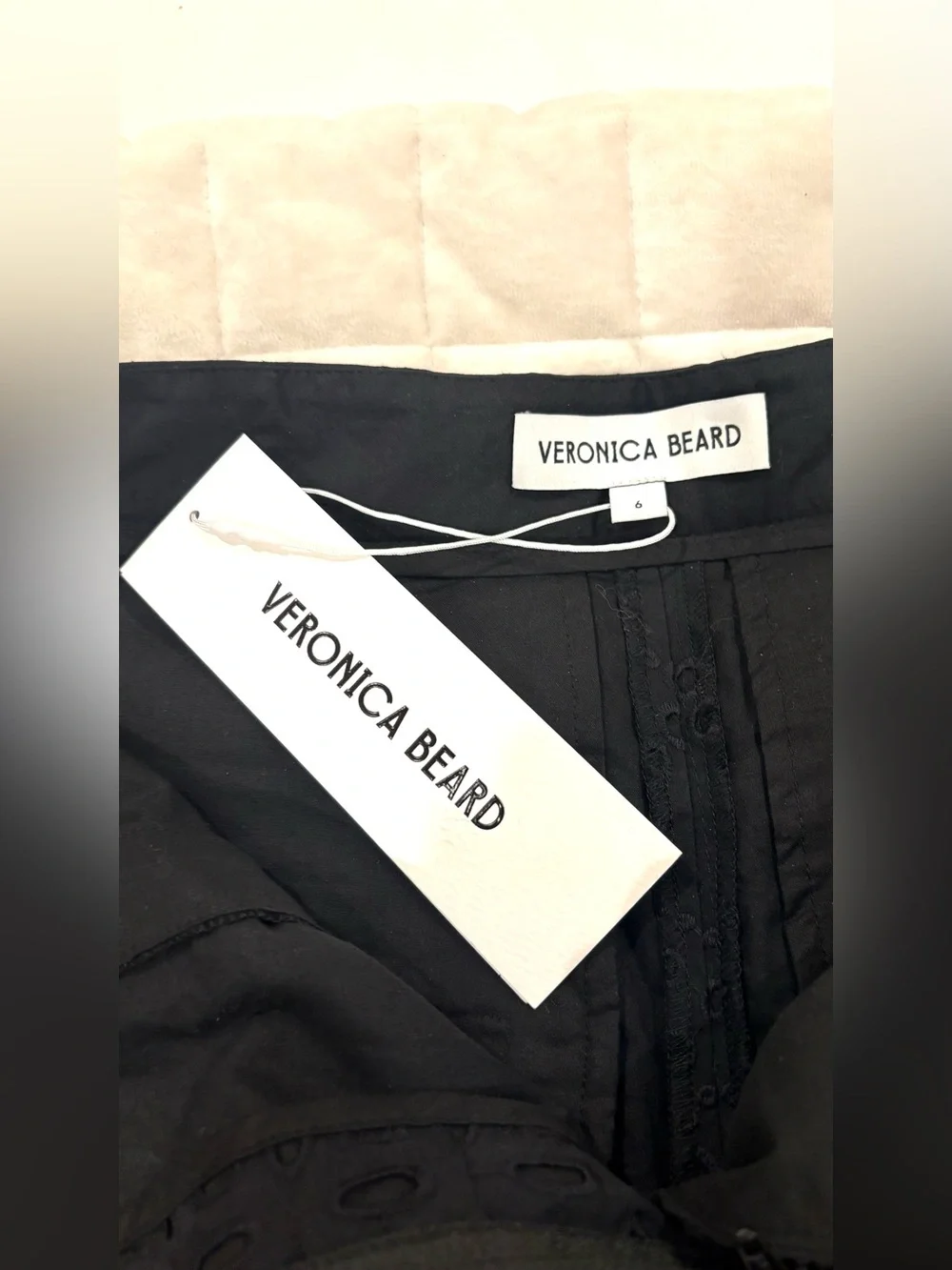 Veronica Beard Fabian Black Cotton Eyelet High Rise Tailored Shorts 6 NWT
